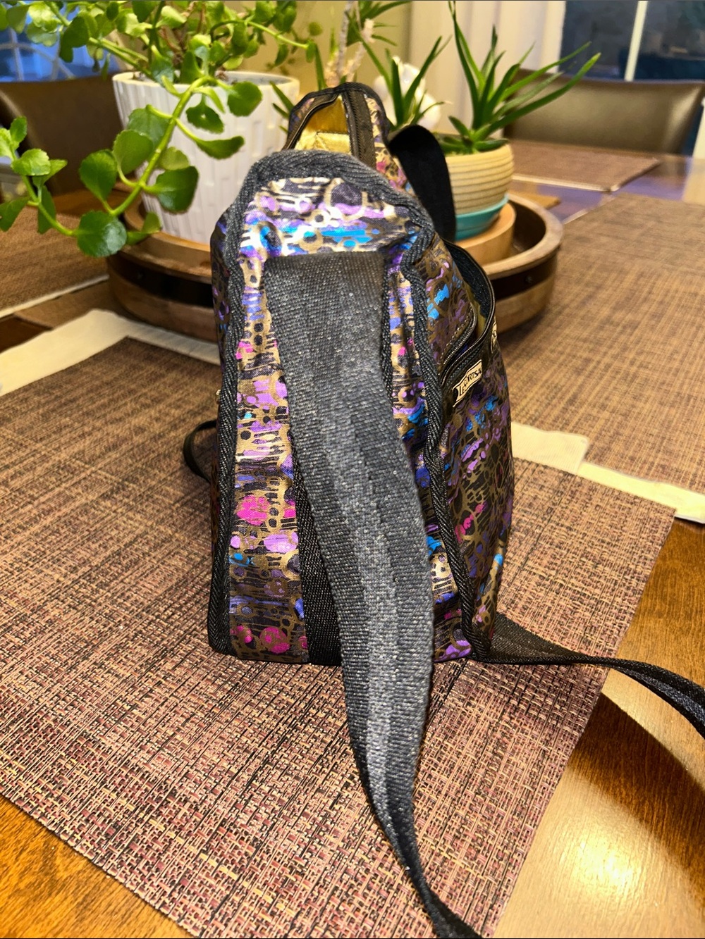 Lesportsac Black Crossbody with Purple and Blue Metallic Accents - Picture 4 of 7